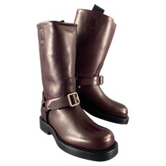 BURBERRY Size 7.5 Burgundy Leather Pull On Boots
