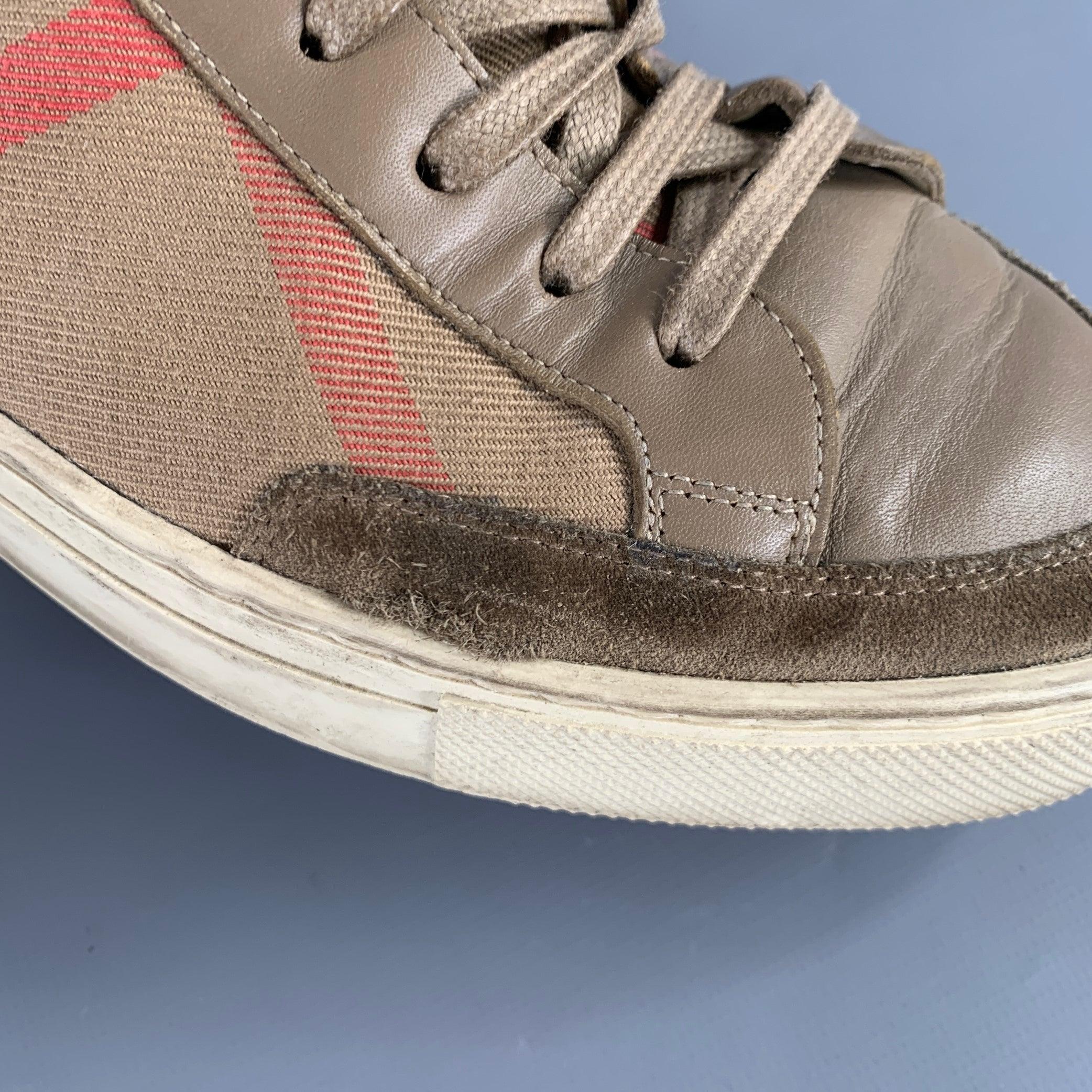 BURBERRY Size 8 Beige Black Plaid Canvas High Top Sneakers 5