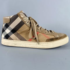 BURBERRY Size 8 Beige Black Plaid Canvas High Top Sneakers