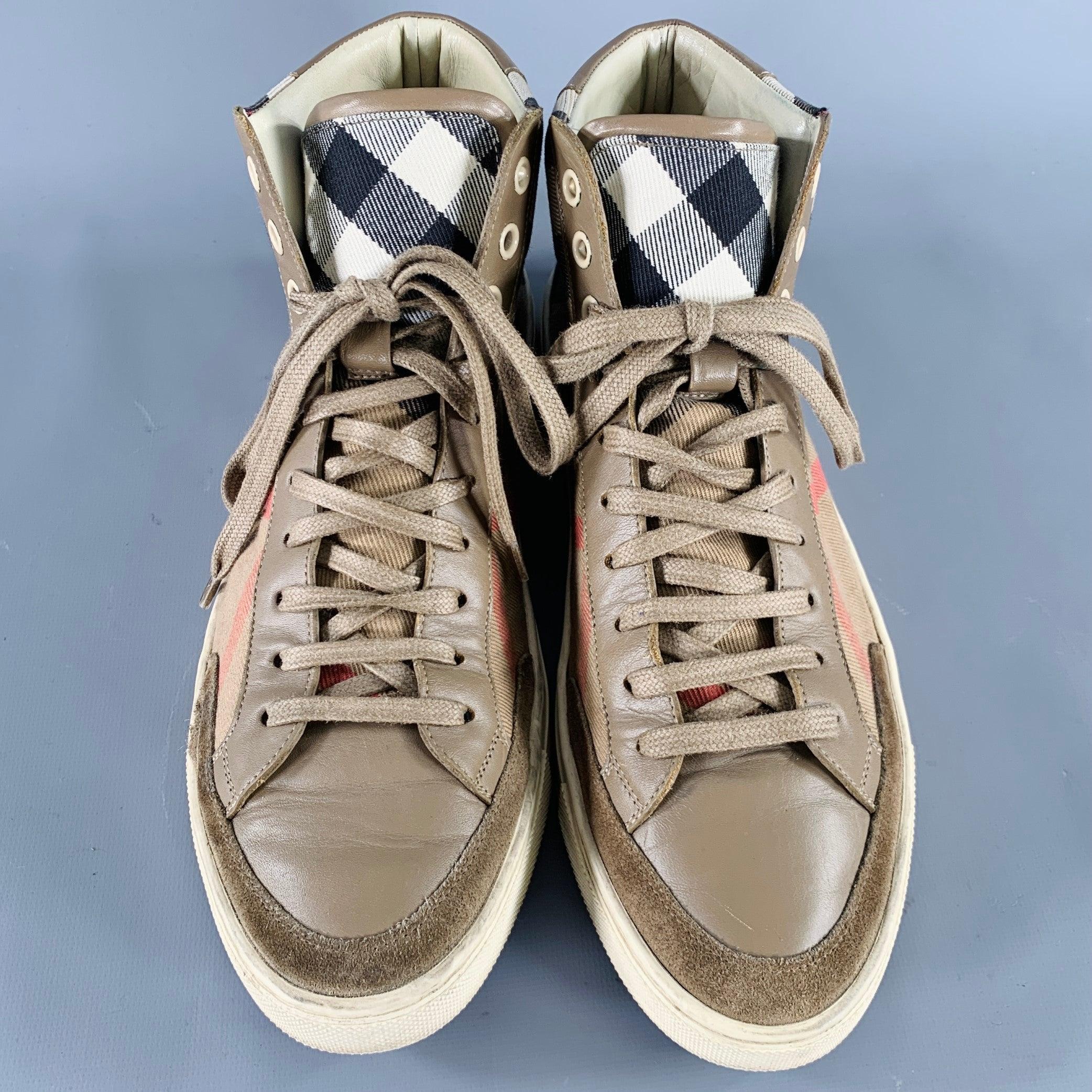 BURBERRY Size 8 Beige Black Plaid Canvas High Top Sneakers In Good Condition In San Francisco, CA