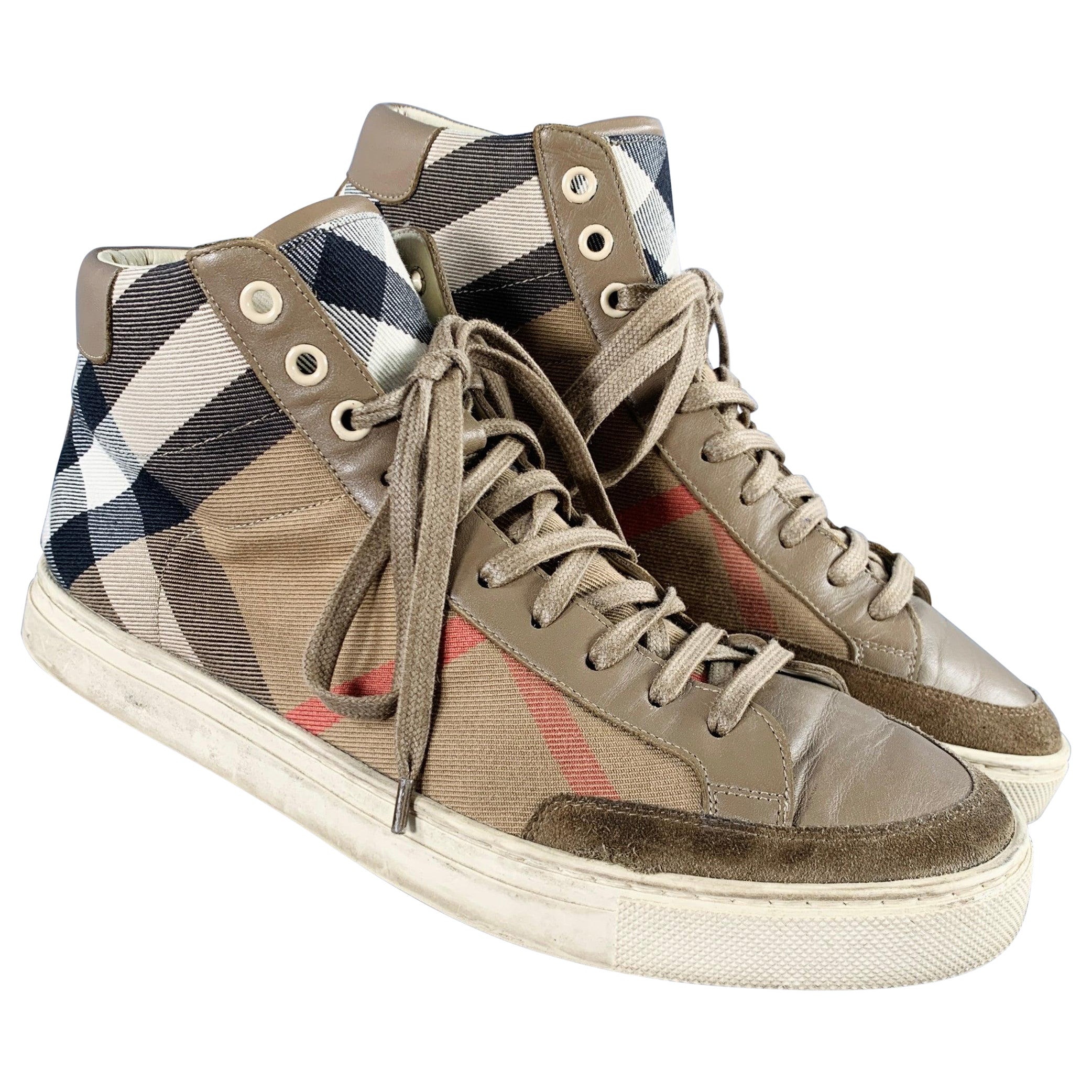 BURBERRY Size 8 Beige Black Plaid Canvas High Top Sneakers
