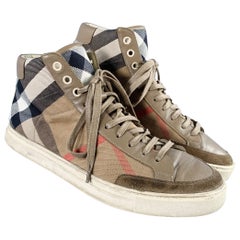Burberry Taglia 8 Beige Nero Plaid Canvas Scarpe da ginnastica alte