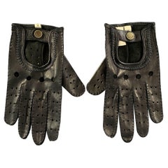 BURBERRY Size 8 Black Gold Perforated Lambskin Leather Gloves