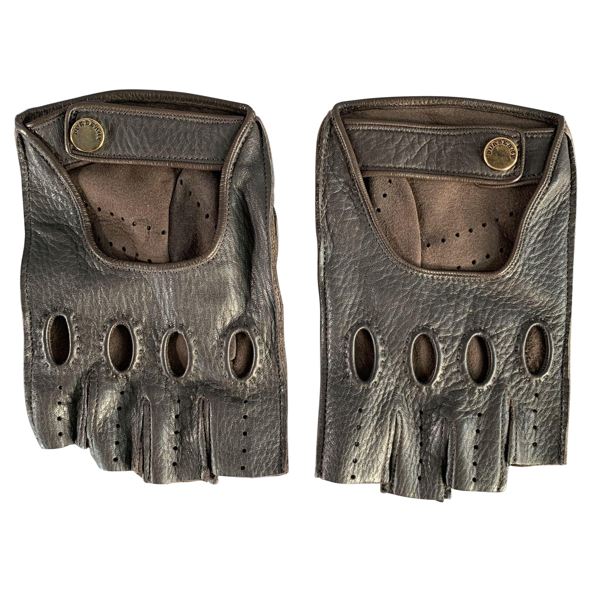BURBERRY Size 8.5 Brown Chocolate Perforated Deerskin Leather Gloves