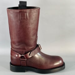 BURBERRY Size 9.5 Burgundy Leather Calf High Pull On Harness Boots