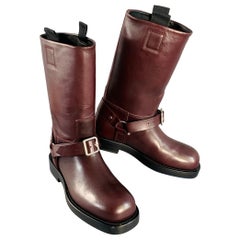 BURBERRY Size 9.5 Burgundy Leather Calf High Pull On Harness Boots