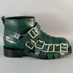 BURBERRY Size 9.5 Forest Green Leather Pull On Belted Boots