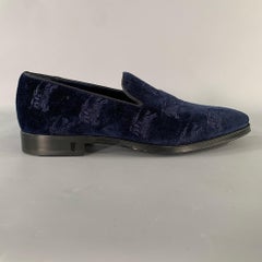 BURBERRY Size 9.5 Navy Monogram Velvet Slip On Loafers