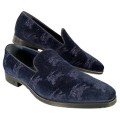 BURBERRY Size 9.5 Navy Monogram Velvet Slip On Loafers