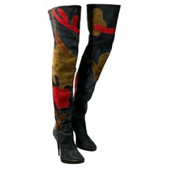 Bottes BURBERRY en cuir bleu marine et rouge, taille 9,5