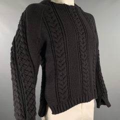 BURBERRY Size L Black Cable Knit Cotton Polyester Raglan Sweater