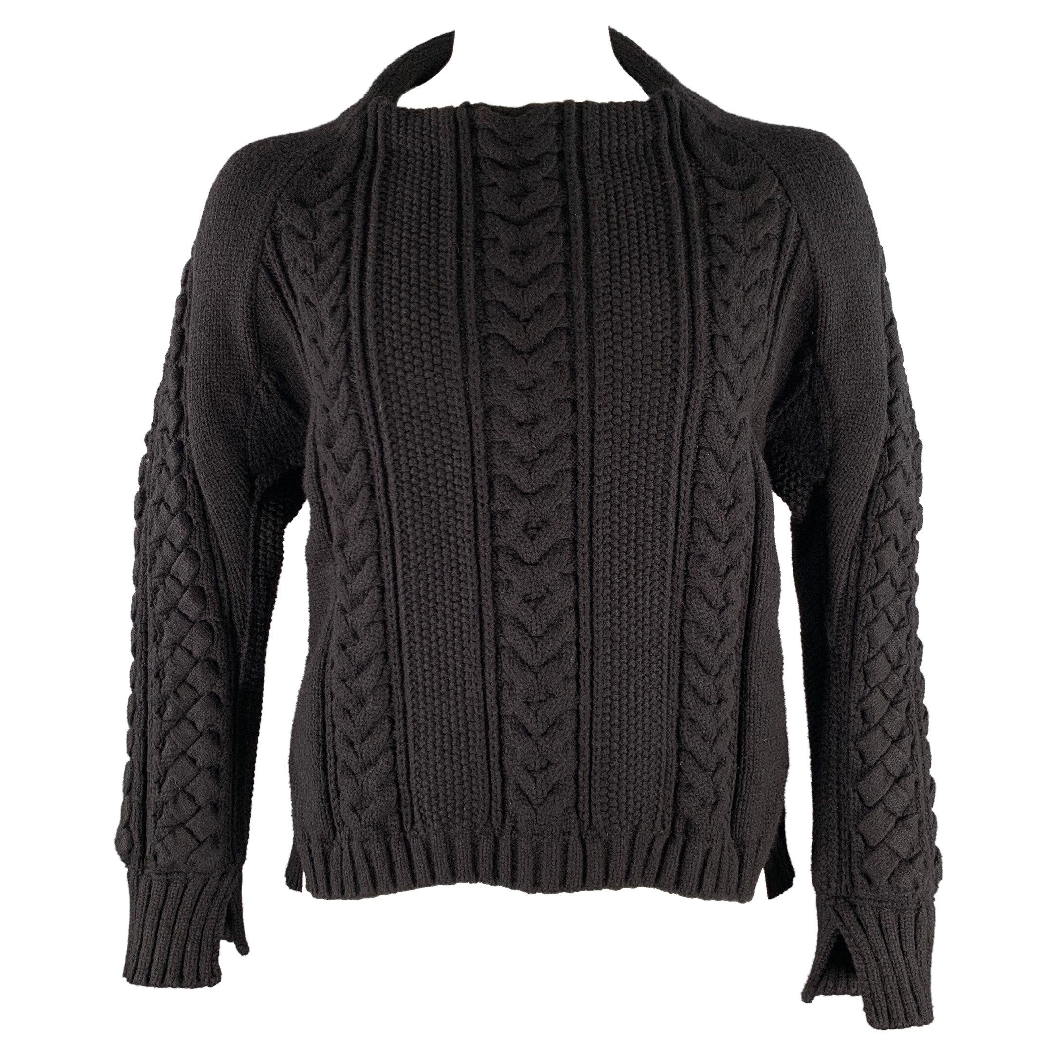 BURBERRY Größe L Schwarzer Kabelstrick-Baumwoll-Polyester Raglan-Pullover