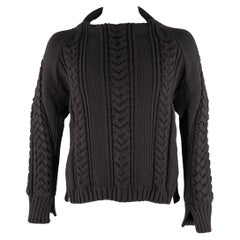 BURBERRY Size L Black Cable Knit Cotton Polyester Raglan Sweater