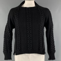 BURBERRY Size L Black Knitted Cotton Polyester Boat Neck Sweater
