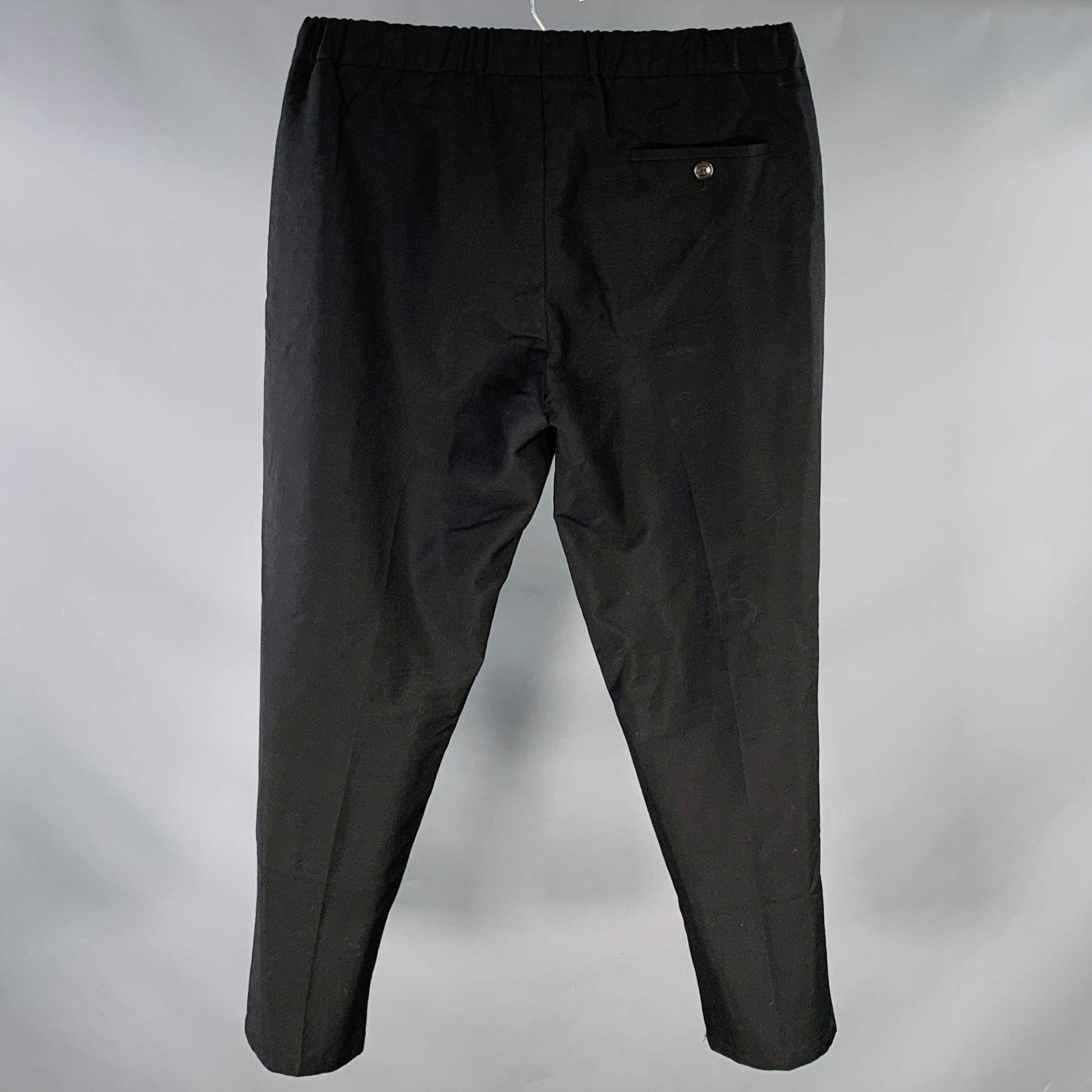 BURBERRY Size L Black Red Logo Wool Mohair Elastic Waistband Casual Pants In Excellent Condition For Sale In San Francisco, CA