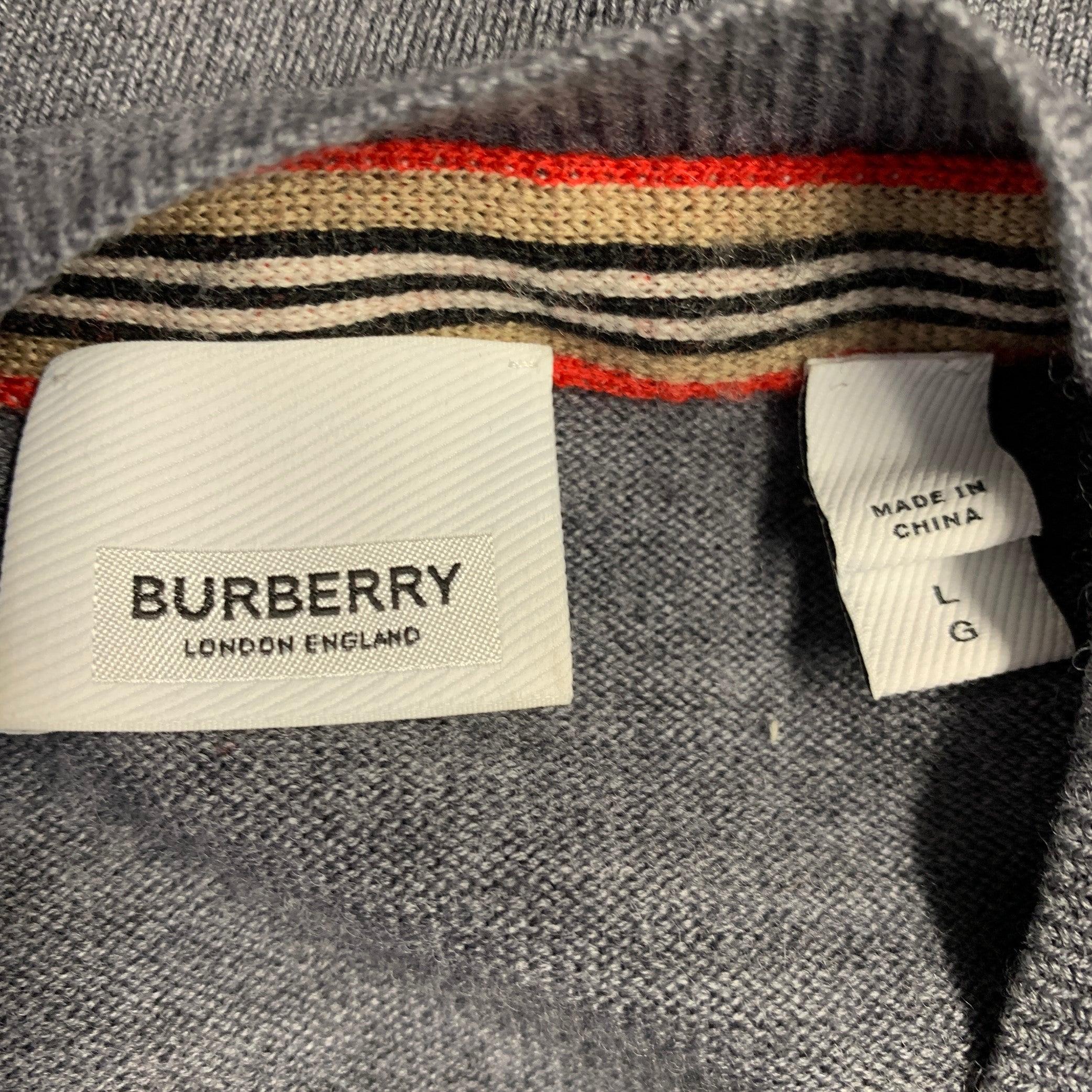 Uomo Burberry Taglia L Pullover girocollo grigio in misto poliammide con bordi a contrasto in vendita