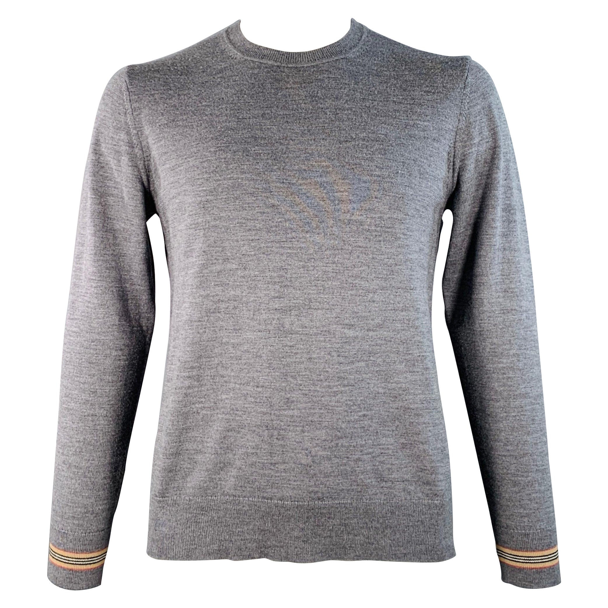 Burberry Taglia L Pullover girocollo grigio in misto poliammide con bordi a contrasto in vendita