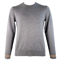 Burberry Taglia L Pullover girocollo grigio in misto poliammide con bordi a contrasto