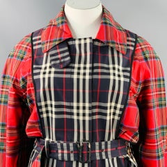 BURBERRY Size L Multi Color Cotton Plaid Belted Trench Coat