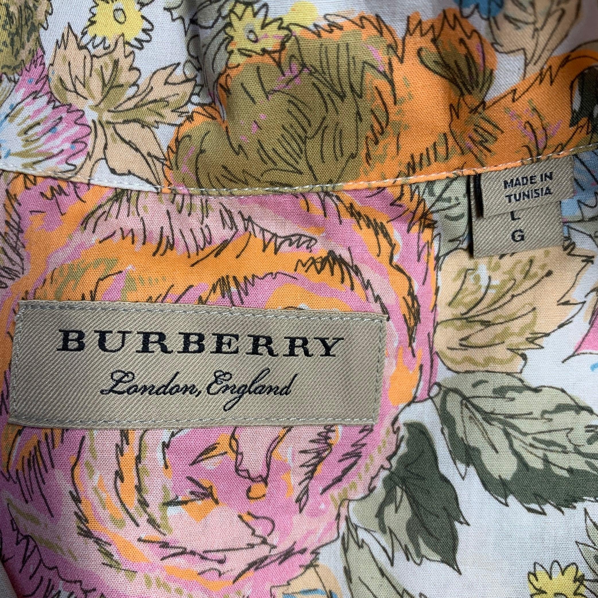 BURBERRY Größe L Mehrfarbig Floral Baumwolle Eine Tasche Kurzarmhemd Herren im Angebot
