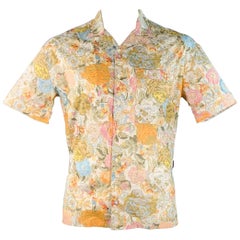 Burberry - Camicia a maniche corte in cotone monocolore floreale, taglia L.
