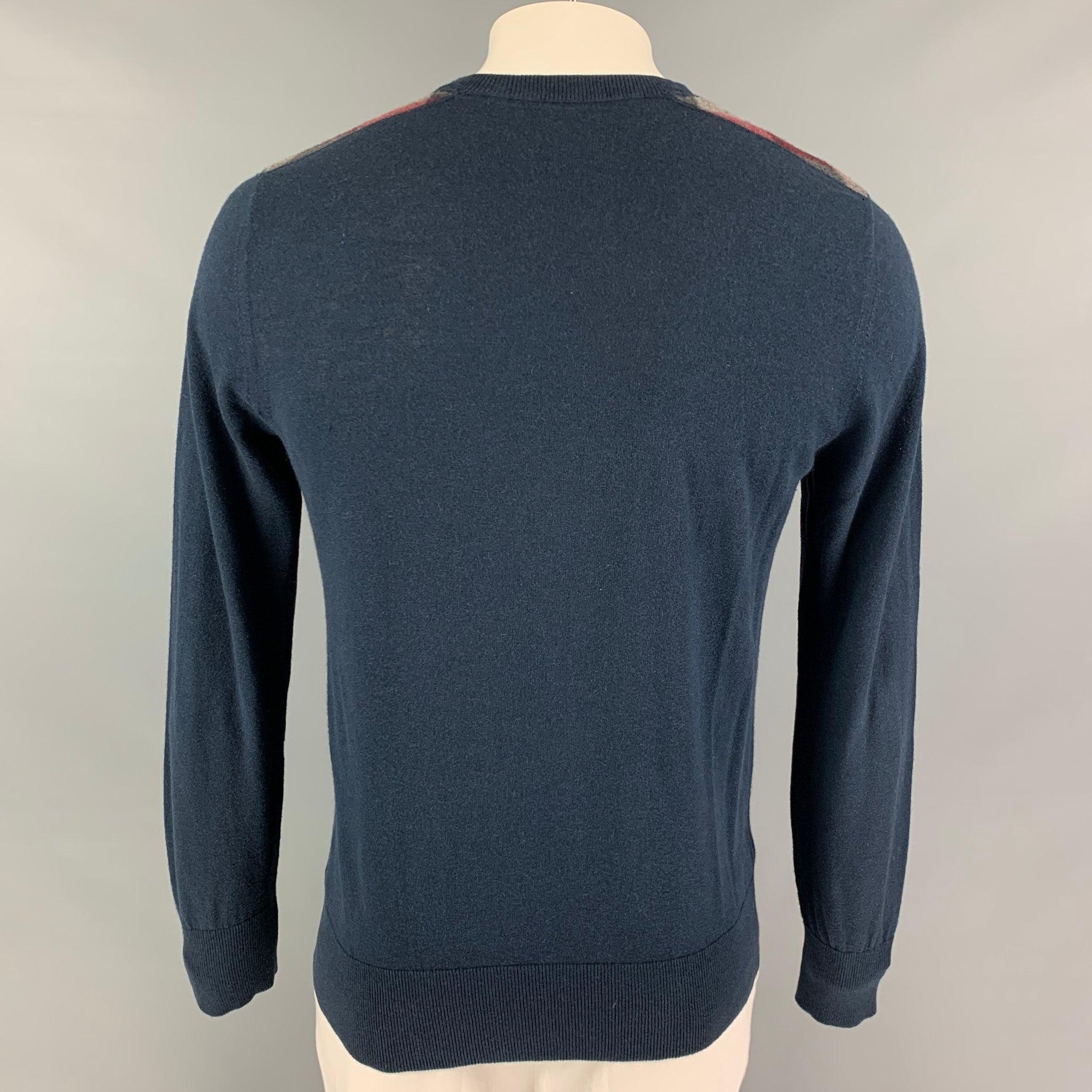 Men's BURBERRY Size L Navy Cashmere Cotton Crew-Neck Pullover For Sale