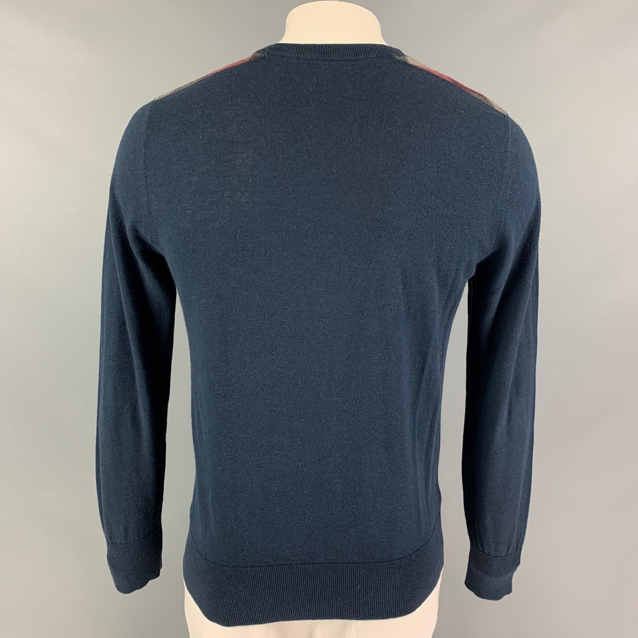 BURBERRY Size L Navy Cashmere Cotton Crew-Neck Pullover In Good Condition In San Francisco, CA