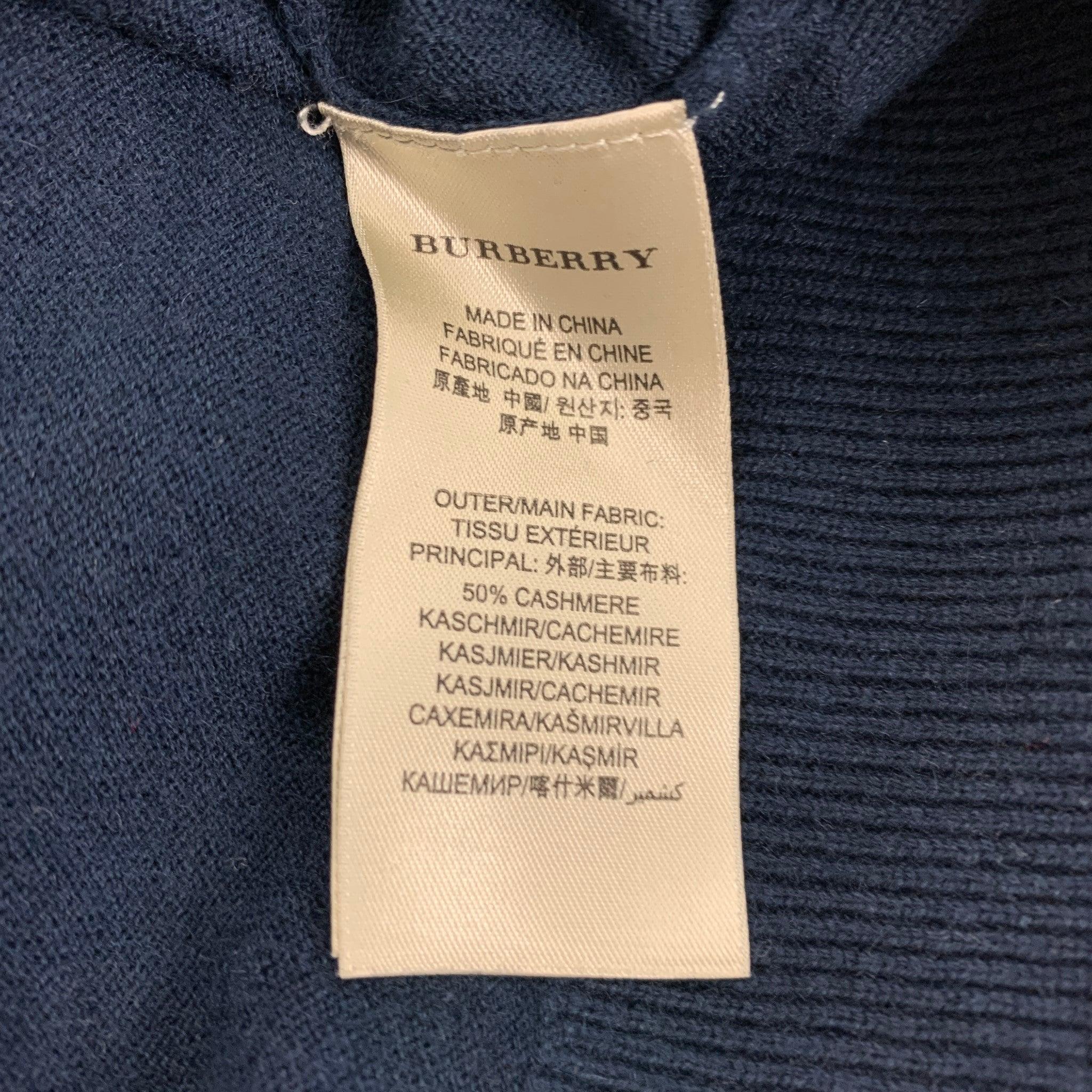 BURBERRY Size L Navy Cashmere Cotton Crew-Neck Pullover For Sale 1