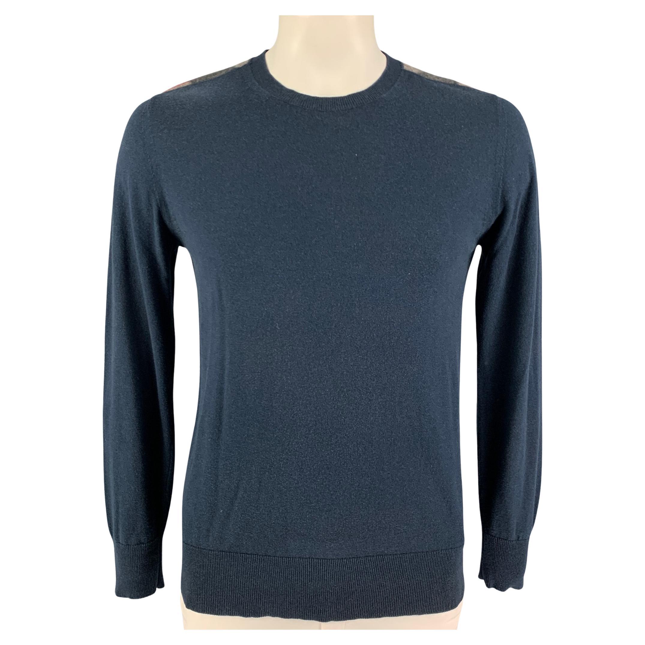 BURBERRY Size L Navy Cashmere Cotton Crew-Neck Pullover