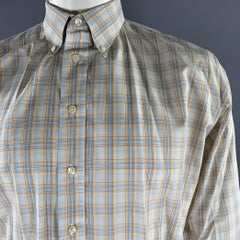 BURBERRY Size L Orange Blue Tartan Button Down Long Sleeve Shirt