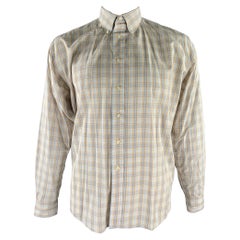 BURBERRY Size L Orange Blue Tartan Button Down Long Sleeve Shirt
