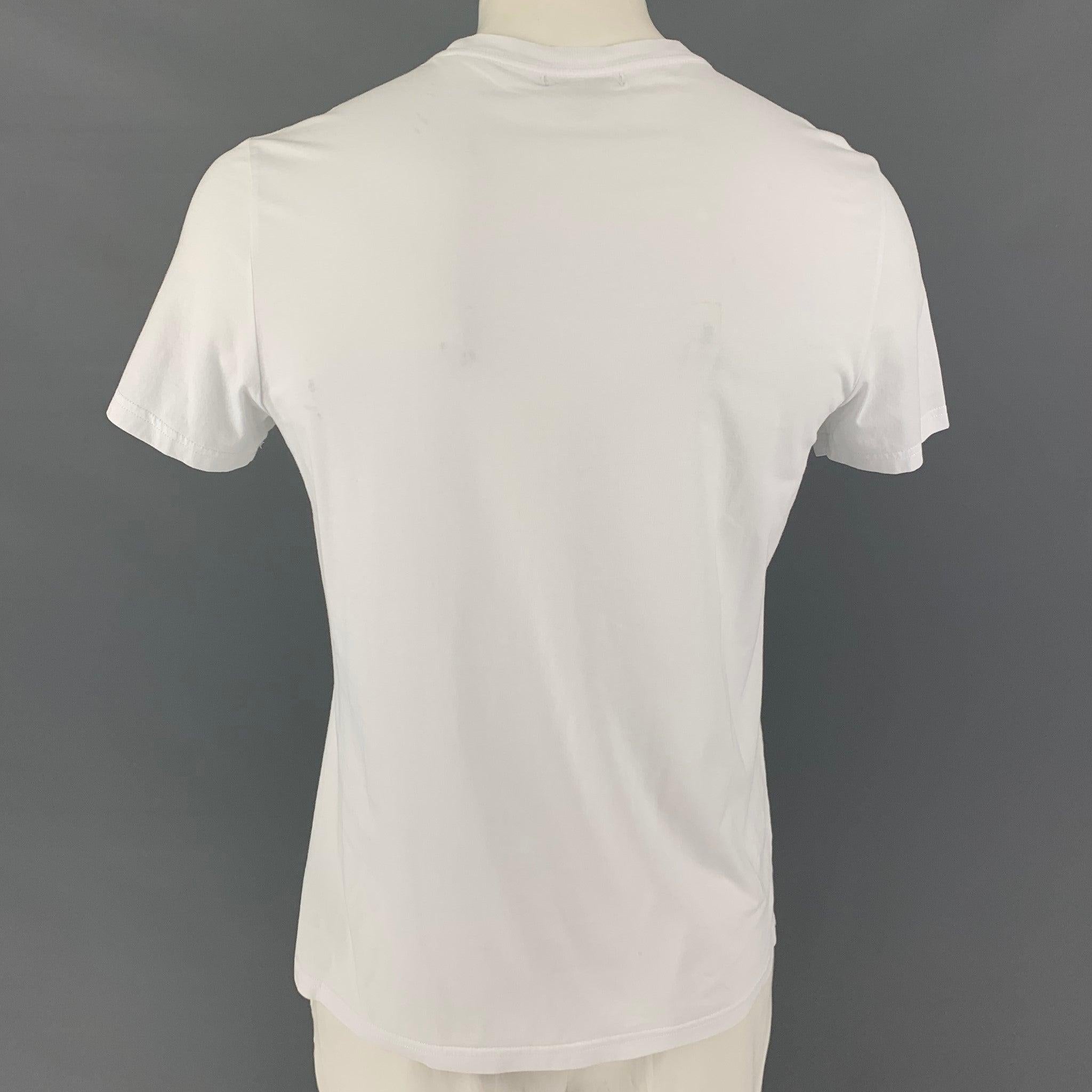 BURBERRY Size L White Black Print Cotton Crew-Neck T-shirt In Good Condition For Sale In San Francisco, CA