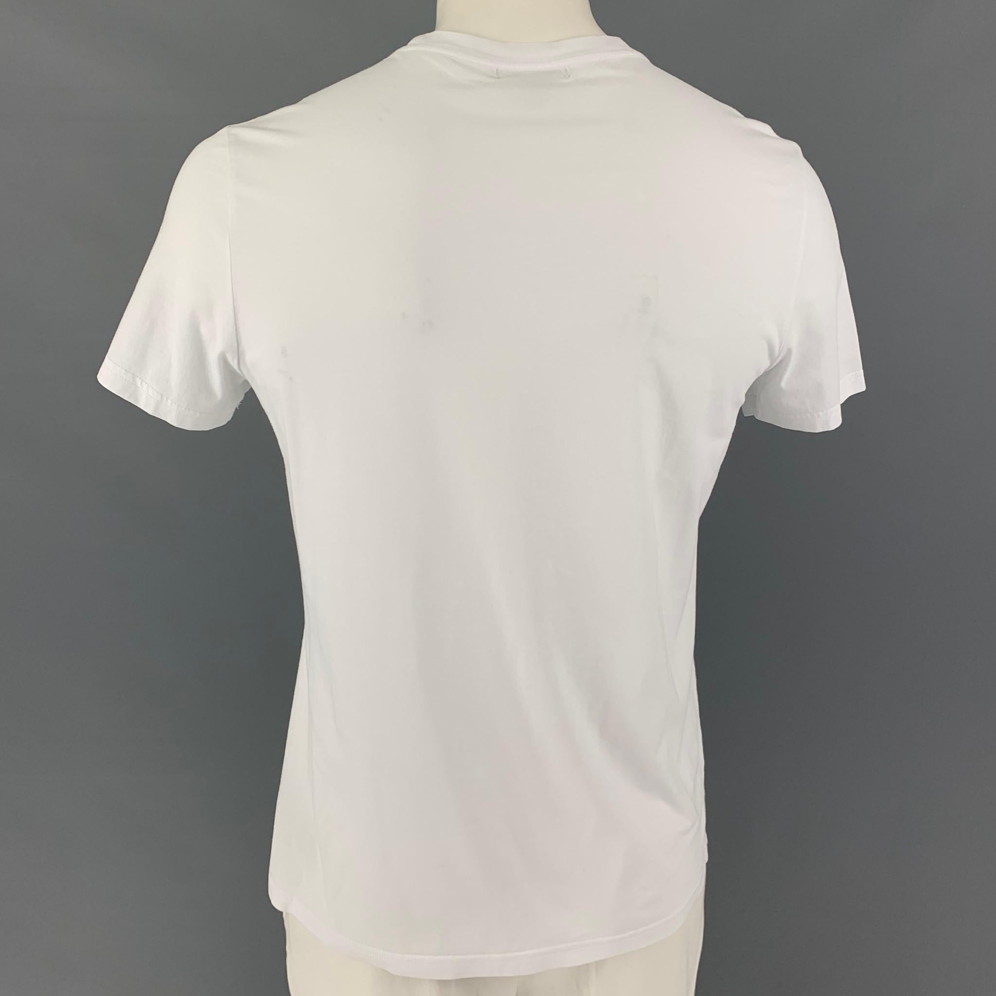 Beige BURBERRY Size L White Black Print Cotton Crew-Neck T-shirt