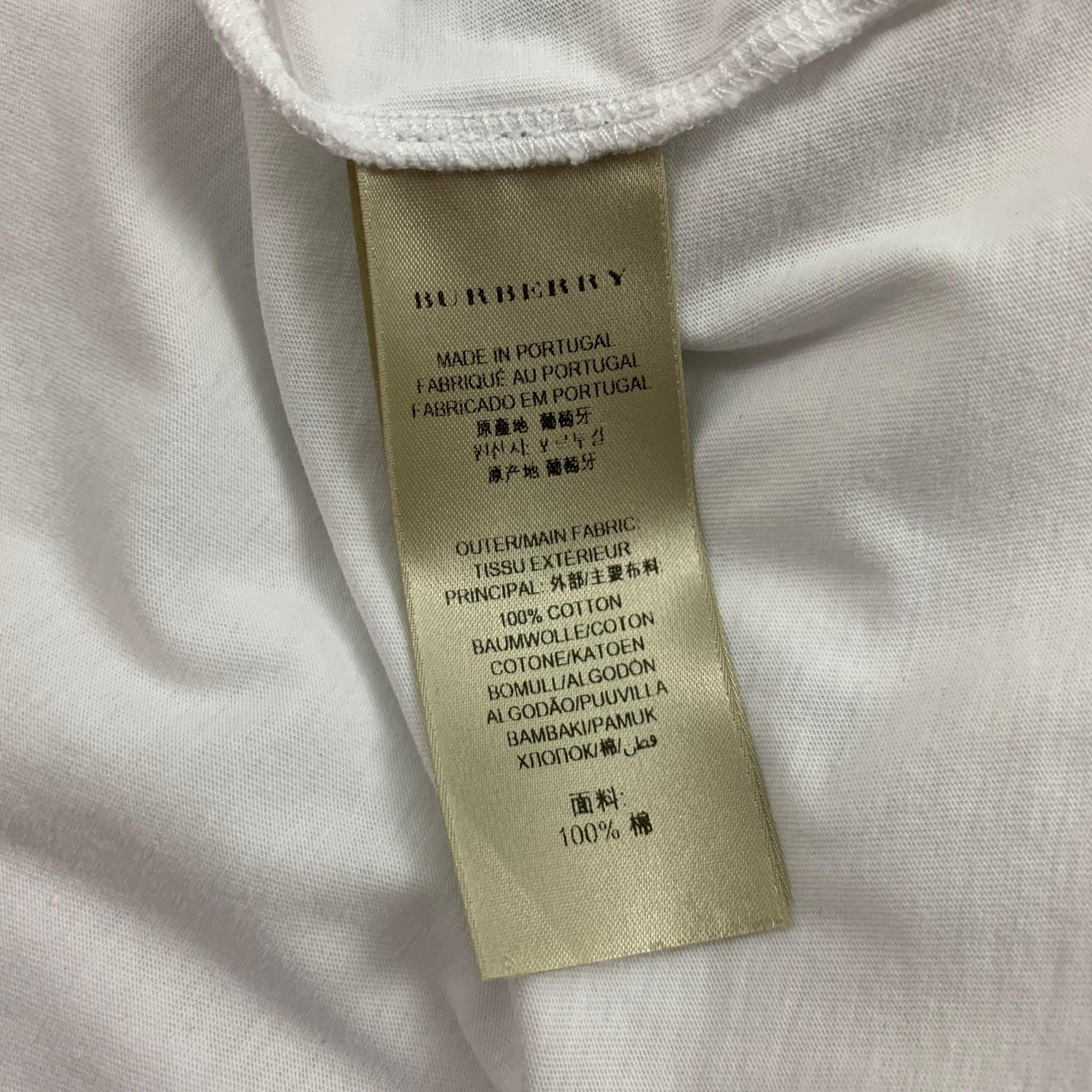 BURBERRY Size L White Black Print Cotton Crew-Neck T-shirt In Excellent Condition In San Francisco, CA