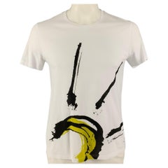 BURBERRY Size L White Black Print Cotton Crew-Neck T-shirt