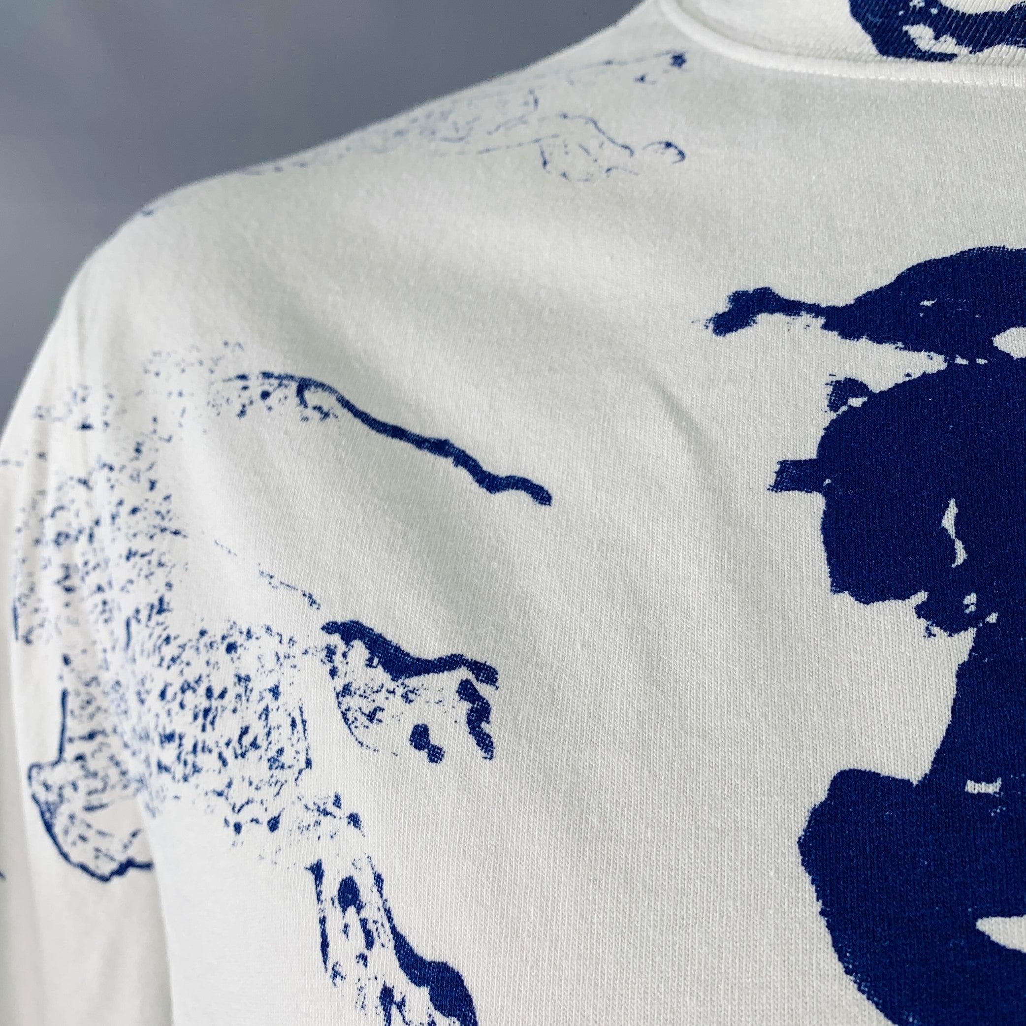 BURBERRY Size L White Blue Logo Print Cotton Blend Short Sleeve T-shirt Pour hommes en vente