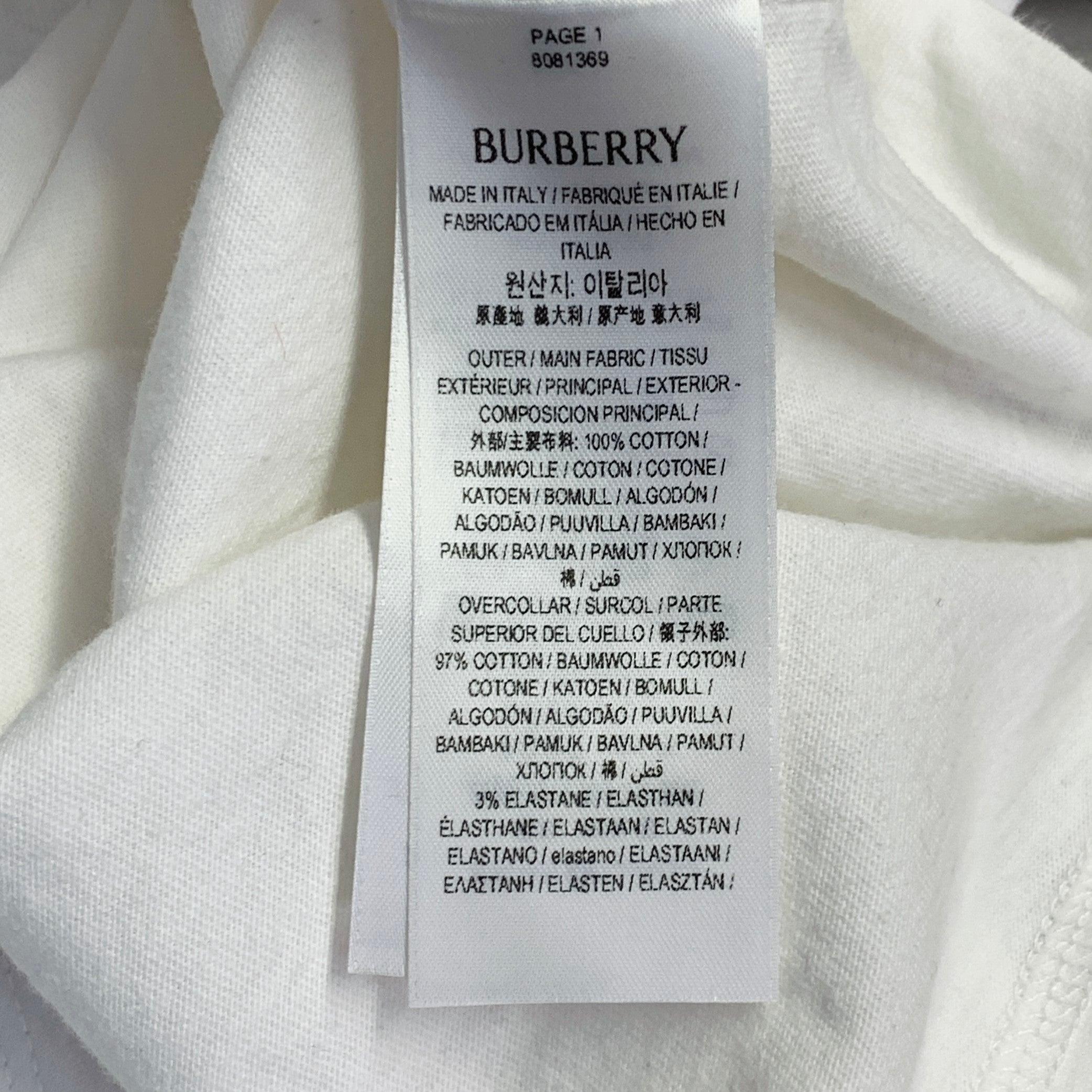 BURBERRY Size L White Blue Logo Print Cotton Blend Short Sleeve T-shirt en vente 3