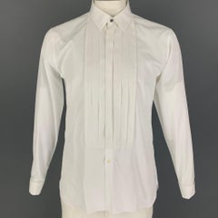 BURBERRY Size L White Cotton Tuxedo Long Sleeve Shirt