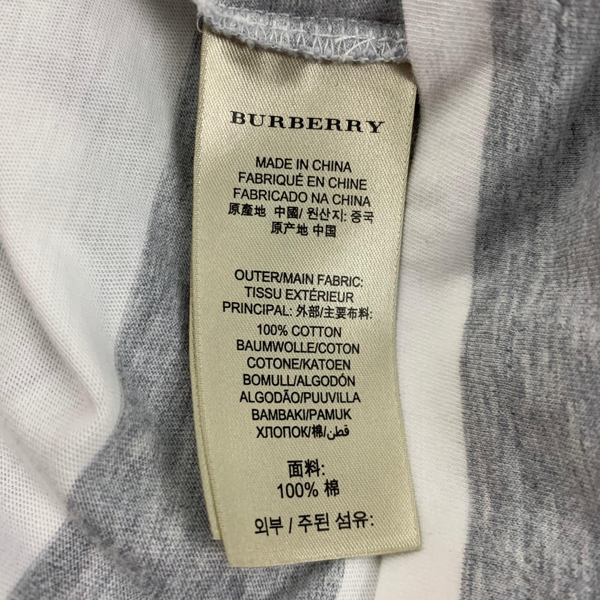 Men's BURBERRY Size L White Grey Stripe Cotton Crew-Neck T-shirt For Sale