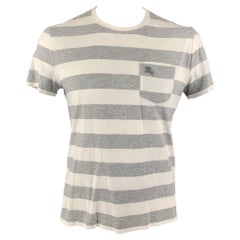 BURBERRY Taglia L Maglietta girocollo in cotone a righe grigio bianco