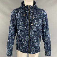 BURBERRY Size M Blue Floral Nylon Windbreaker Jacket