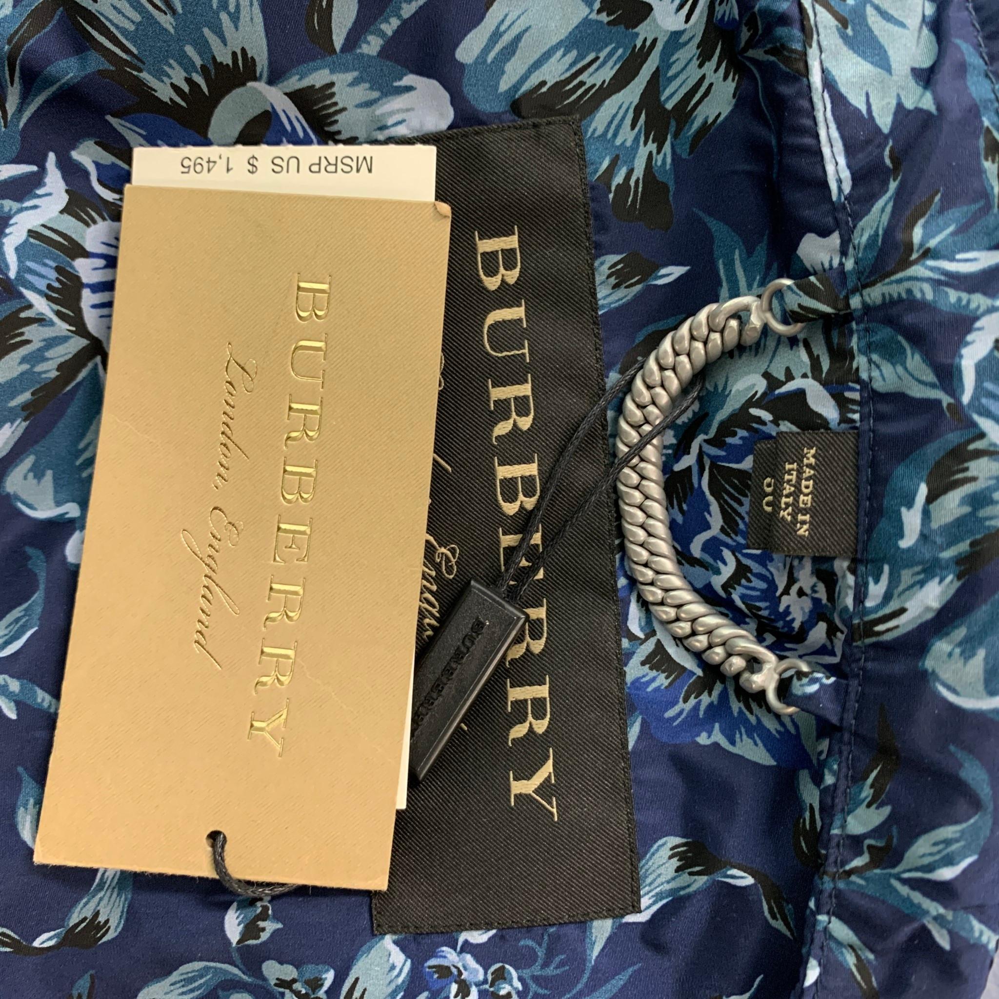 Black BURBERRY Size M Blue Floral Nylon Windbreaker Jacket