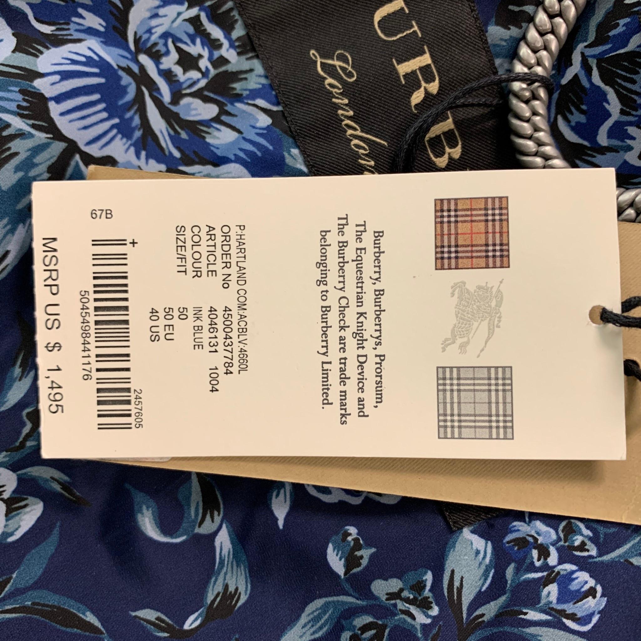 Men's BURBERRY Size M Blue Floral Nylon Windbreaker Jacket