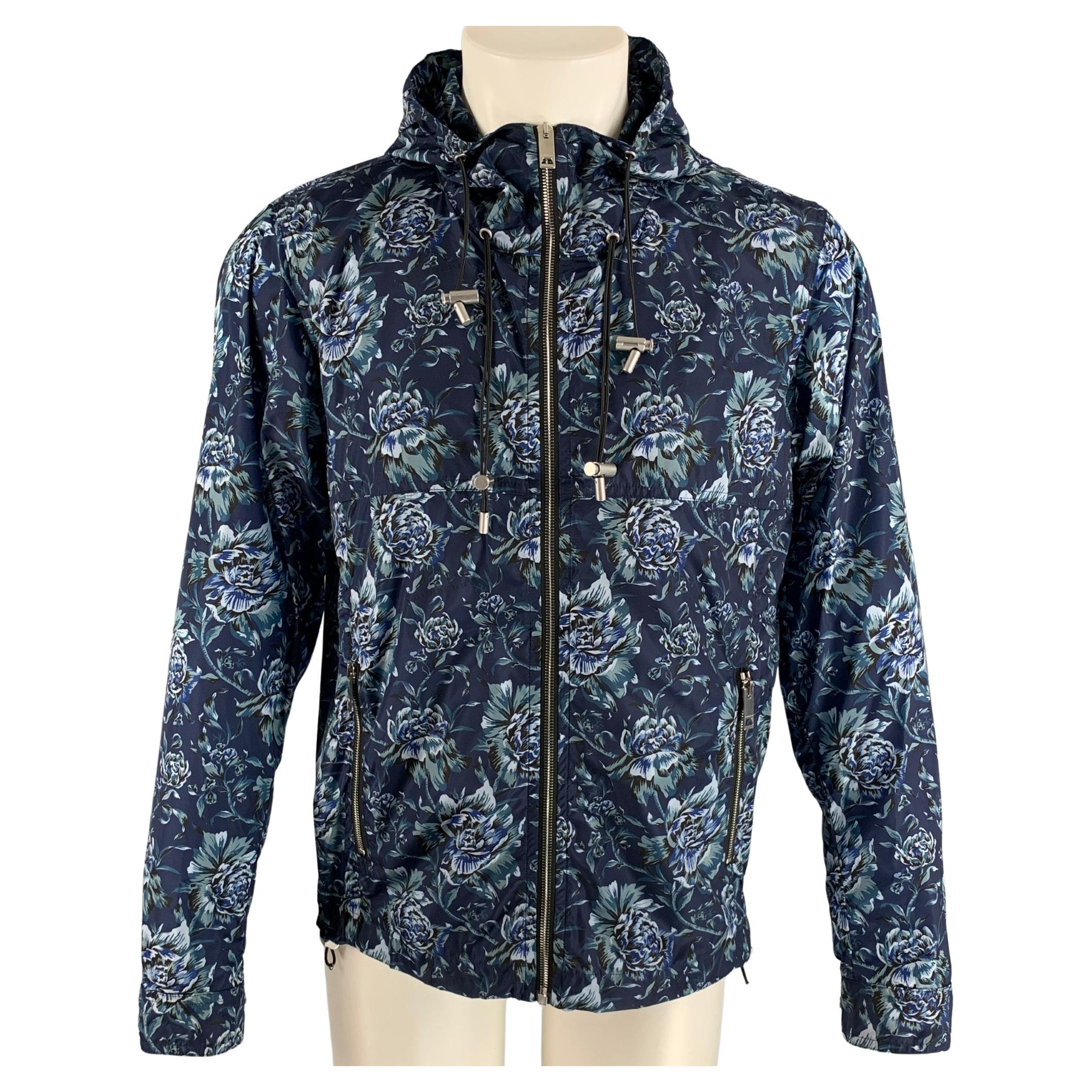 BURBERRY Size M Blue Floral Nylon Windbreaker Jacket For Sale at 1stDibs