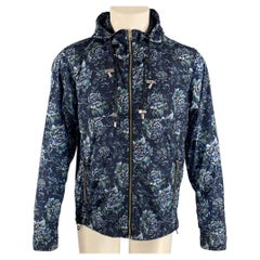 BURBERRY Size M Blue Floral Nylon Windbreaker Jacket
