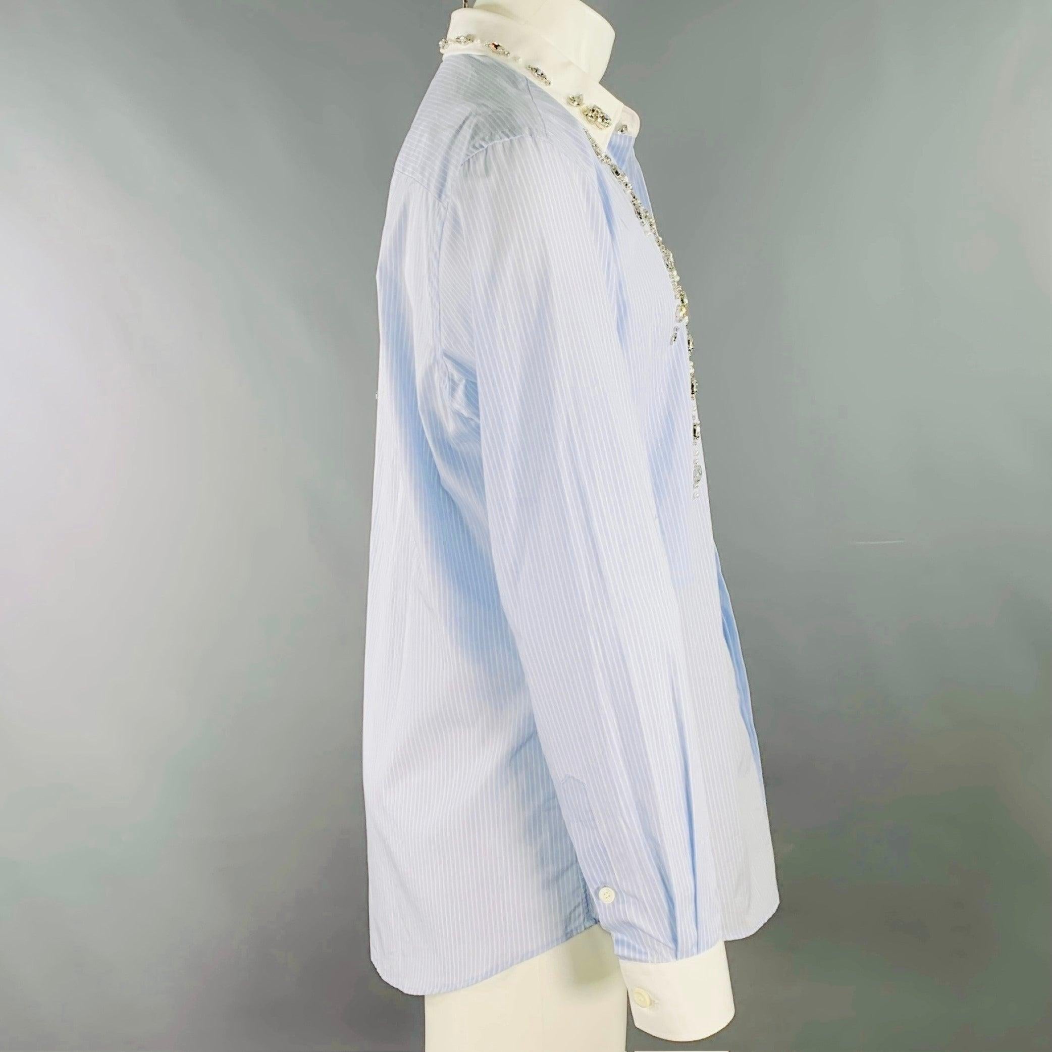 Gray BURBERRY Size M Blue White Pinstripe Cotton Button Up Long Sleeve Shirt For Sale