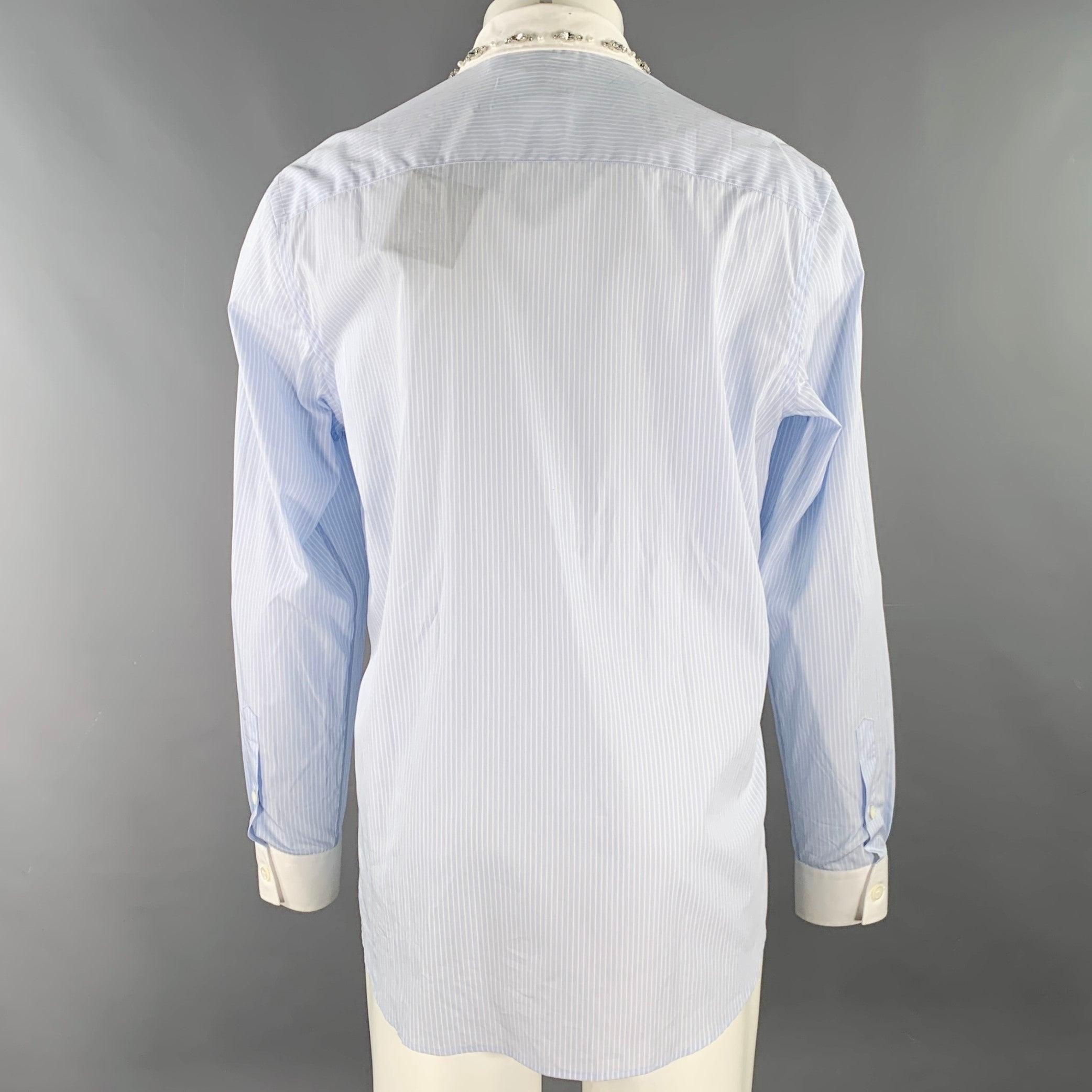 BURBERRY Size M Blue White Pinstripe Cotton Button Up Long Sleeve Shirt In Good Condition For Sale In San Francisco, CA