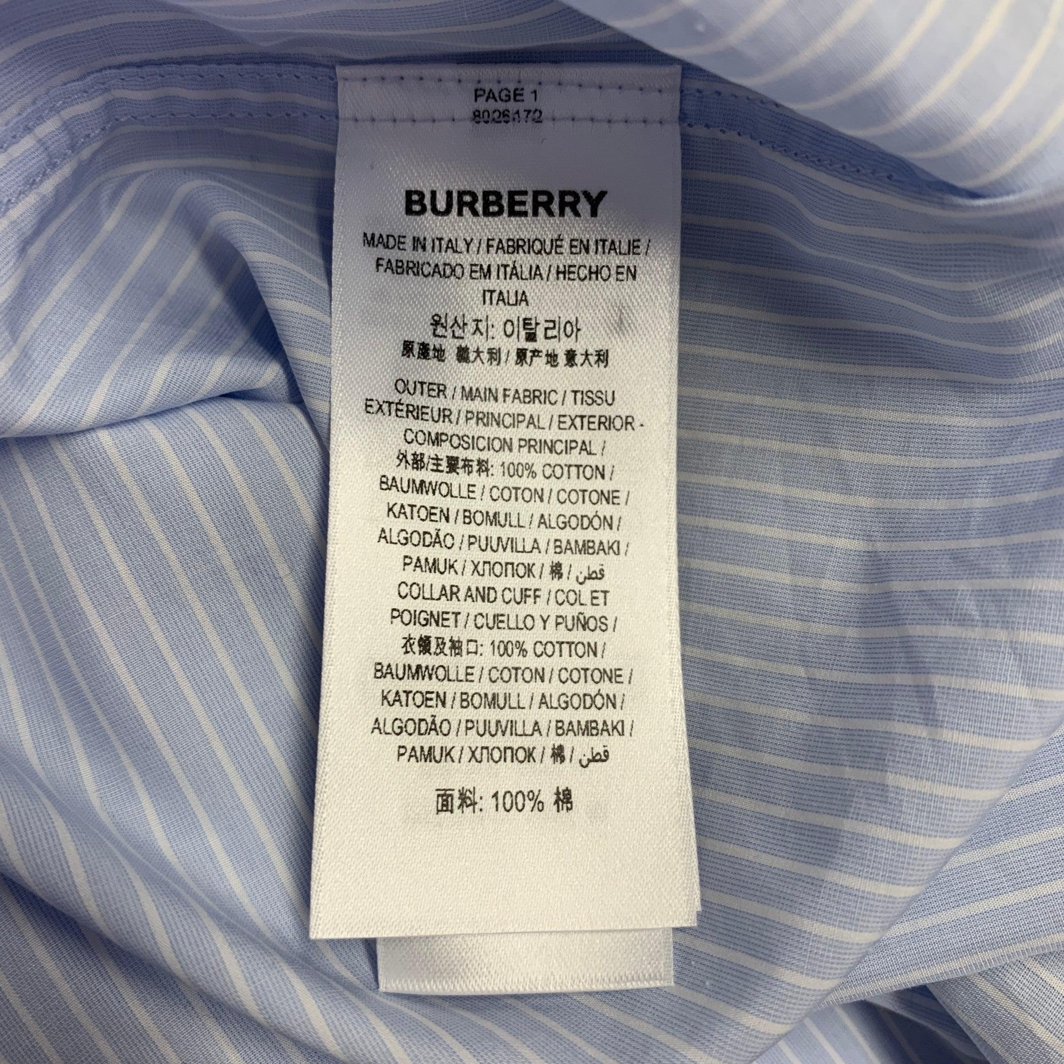 BURBERRY Size M Blue White Pinstripe Cotton Button Up Long Sleeve Shirt For Sale 2