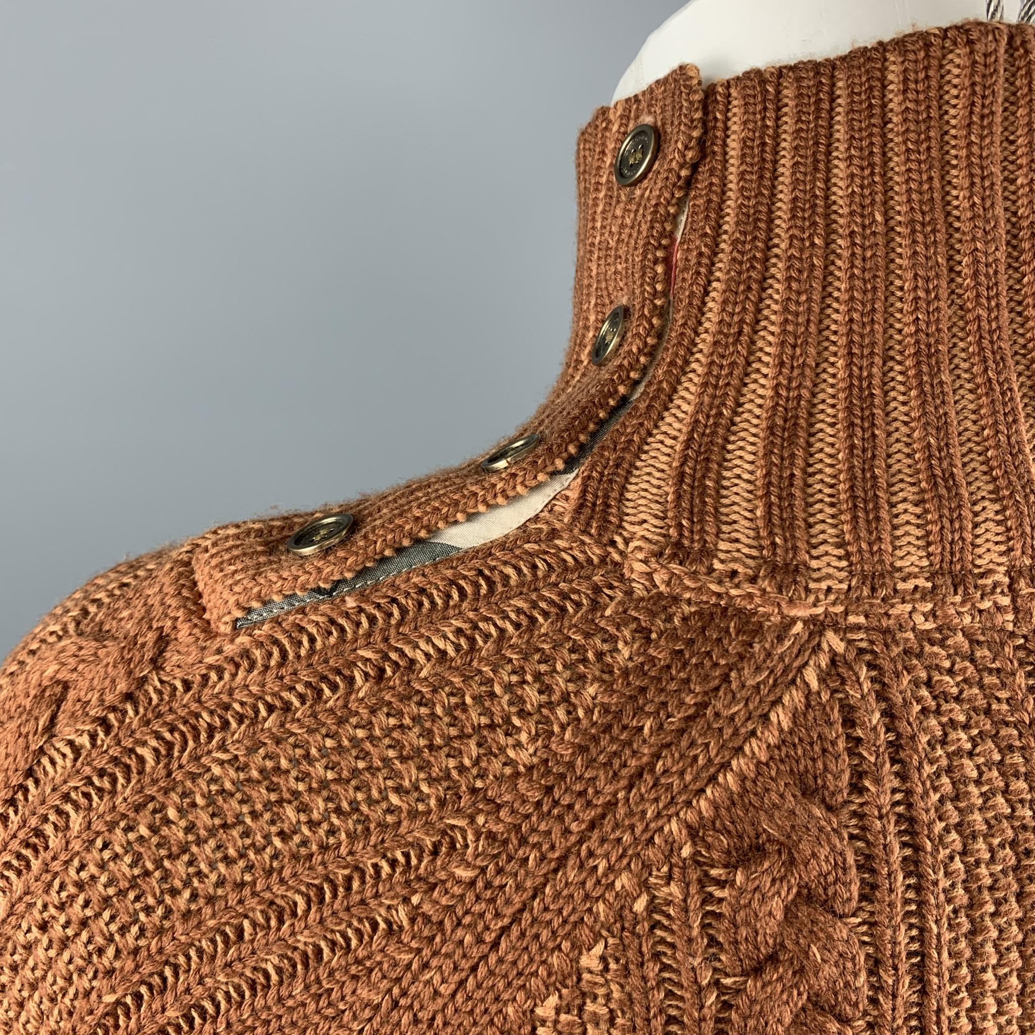 BURBERRY Size M Brown Cable Knit Wool / Cotton High Collar Sweater In Excellent Condition In San Francisco, CA