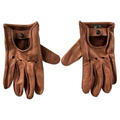 BURBERRY Size M Brown Perforated Deerskin Leather Gloves